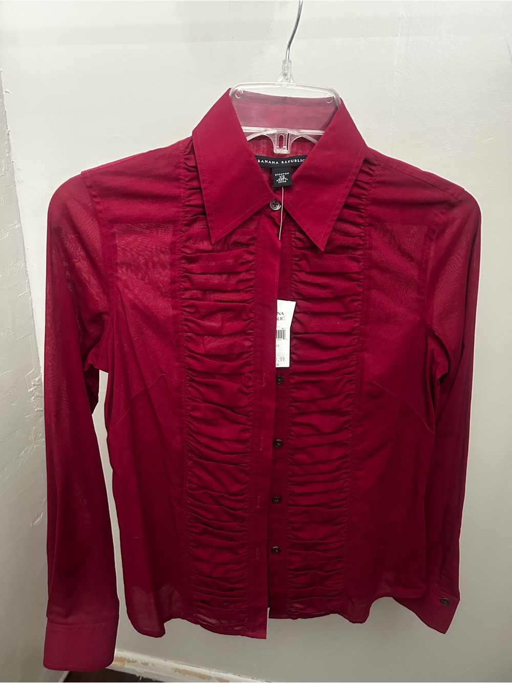 Banana Republic Deep Red Ruffled Button-Down Shirt
